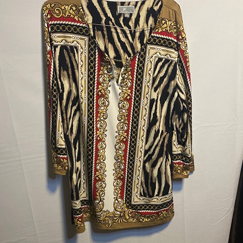 JM Collection Zebra Print Top in Black and Cream